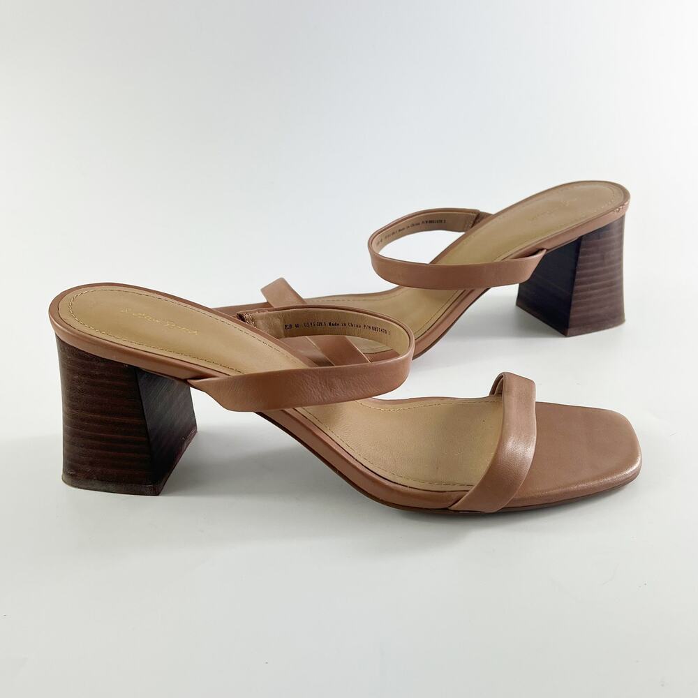 & Other Stories Duo Strap Leather Block Heeled Sandal Heels Shoe Tan Women 9 /40